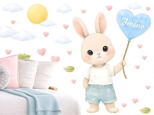 Zajíček s balónkem a jménem