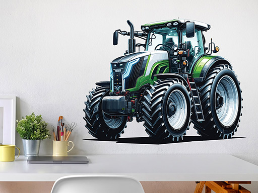 Zelenobílý traktor samolepky na zeď, Zelenobílý traktor nálepky na stěnu, Zelenobílý traktor dekorace na zdi, Zelenobílý traktor tapety na zdi