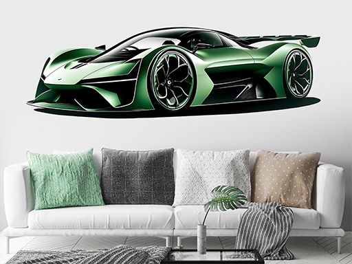 Zelený sporťák samolepky na zeď, Zelený sporťák nálepky na stěnu, Zelený sporťák dekorace na zdi, Zelený sporťák tapety na zdi