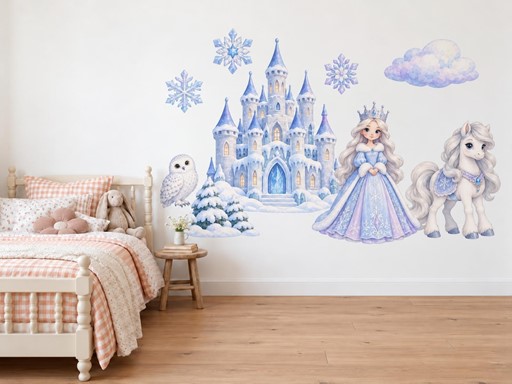 Zimní princezna a ledový zámek samolepky na zeď, Zimní princezna a ledový zámek tapety na zeď, Zimní princezna a ledový zámek dekorace na zeď, Zimní princezna a ledový zámek nálepky na zeď