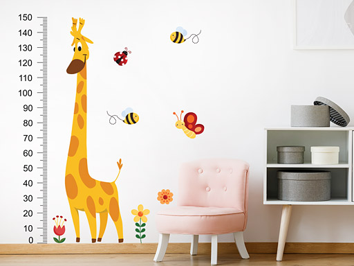žirafa dětský metr samolepka na zeď, žirafa dětský metr nálepka na stěnu, žirafa dětský metr dekorace na zeď, žirafa dětský metr tapety na stěnu