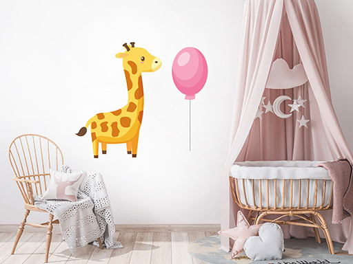 Žirafka s růžovým balonkem samolepka na zeď, Žirafka s růžovým balonkem nálepka na stěnu pro děti, Žirafka s růžovým balonkem dekorace na zeď, Žirafka s růžovým balonkem tapeta na zeď, Žirafka s růžovým balonkem samolepka na zeď pro děti
