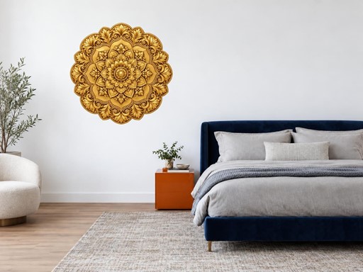 Zlatá barokní mandala samolepky na zeď, Zlatá barokní mandala tapety na zeď, Zlatá barokní mandala dekorace na zeď, Zlatá barokní mandala nálepky na zeď