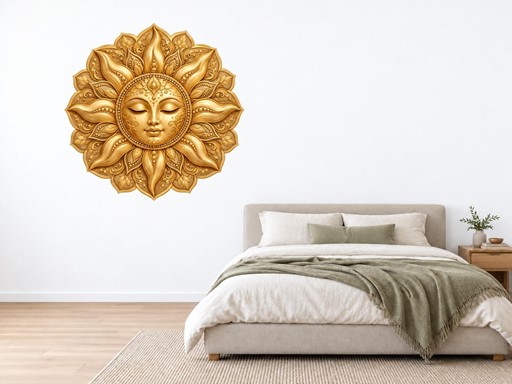 Zlatá mandala slunce samolepky na zeď, Zlatá mandala slunce tapety na zeď, Zlatá mandala slunce dekorace na zeď, Zlatá mandala slunce nálepky na zeď