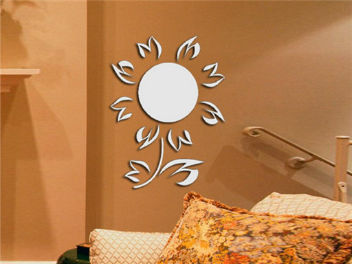 Zrcadlová slunečnice samolepka na zeď, Zrcadlová slunečnice nálepky na zeď, Zrcadlová slunečnice dekorace na stěnu, Zrcadlová slunečnice samolepící dekor na stěny, Zrcadlová slunečnice samolepící tapety na zeď