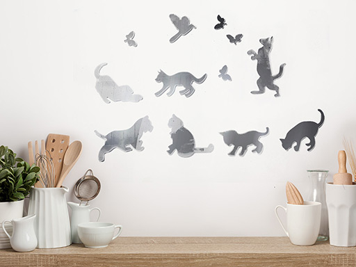 Zrcadlové kočky samolepka na zeď, Zrcadlové kočky nálepky na zeď, Zrcadlové kočky dekorace na stěnu, Zrcadlové kočky samolepící dekor na stěny, Zrcadlové kočky samolepící tapety na zeď