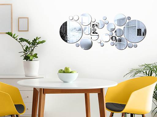 Zrcadlové kruhy samolepka na zeď, Zrcadlové kruhy nálepky na zeď, Zrcadlové kruhy dekorace na stěnu, Zrcadlové kruhy samolepící dekor na stěny, Zrcadlové kruhy samolepící tapety na zeď