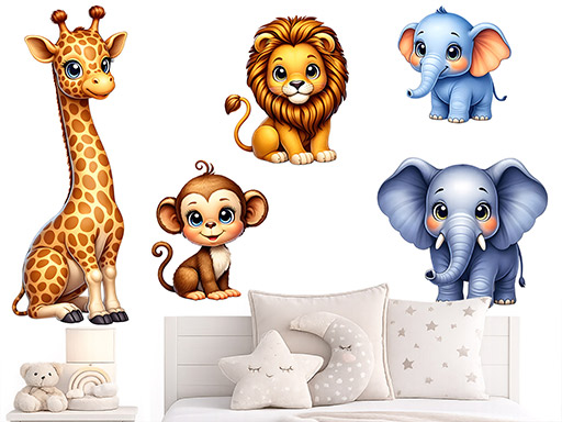 zvířátka z afriky samolepky na zeď, zvířátka z afriky nálepky na zeď pro děti, zvířátka z afriky dětské dekorace na zeď, zvířátka z afriky samolepící nálepky na zeď