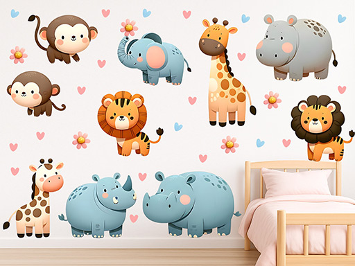 Zvířátka ze ZOO samolepky na zeď, Zvířátka ze ZOO nálepky na zeď pro děti, Zvířátka ze ZOO dětské dekorace na zeď, Zvířátka ze ZOO samolepící nálepky na zeď