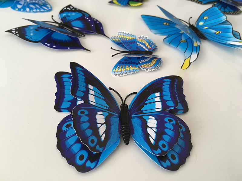3D dekorace motýlci modří, 3D samolepky na zeď motýli modří, 3D nálepky na zeď motýli modří, 3D dekorace na stěnu motýlci modří