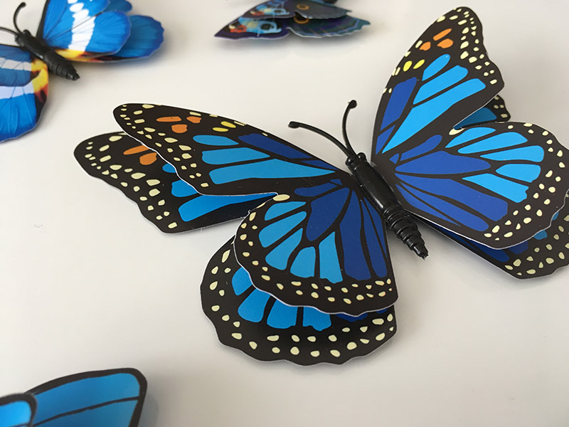 3D dekorace motýlci modří, 3D samolepky na zeď motýli modří, 3D nálepky na zeď motýli modří, 3D dekorace na stěnu motýlci modří