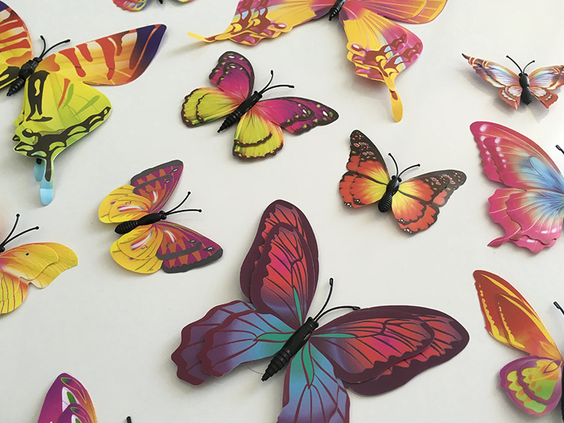 3D dekorace motýlci barevní, 3D samolepky na zeď motýli barevní, 3D nálepky na zeď motýli barevní, 3D dekorace na stěnu motýlci barevní