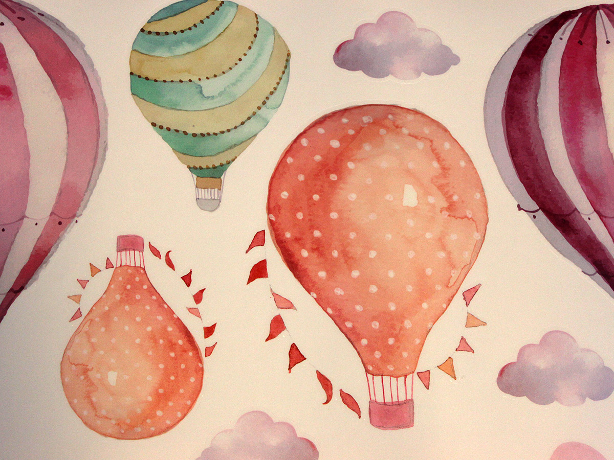 Malované balóny samolepka na zeď, Malované balóny nálepka na zeď, Malované balóny dětská dekorace na zeď, Malované balóny sam