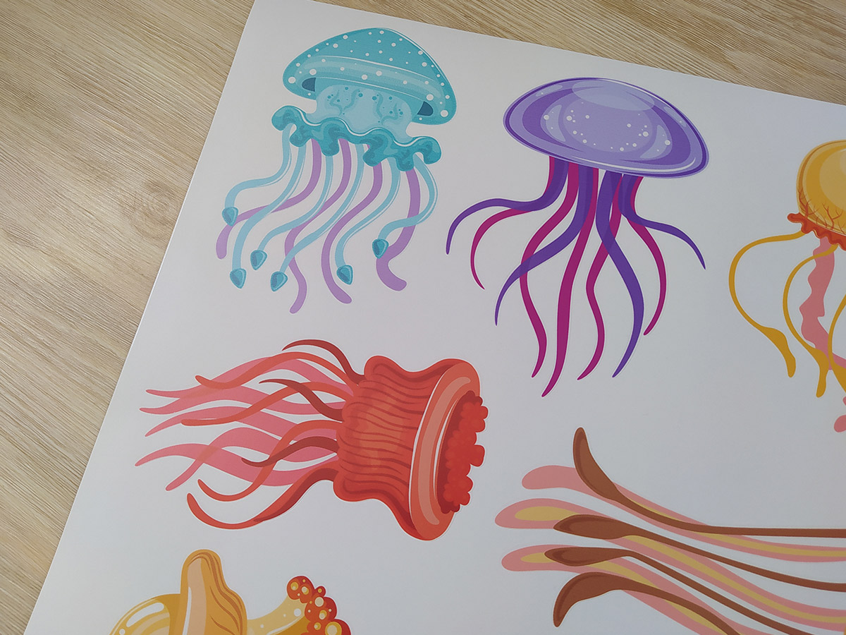 Barevné medúzy samolepky na zeď, Barevné medúzy nálepky na zeď, Barevné medúzy dekorace na zeď, Barevné medúzy samolepící nálepky na zeď