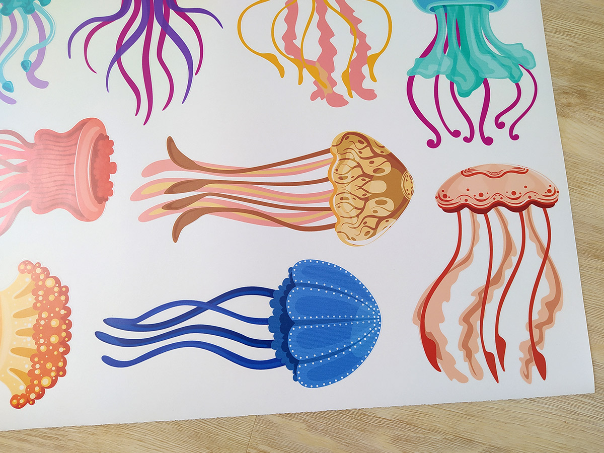 Barevné medúzy samolepky na zeď, Barevné medúzy nálepky na zeď, Barevné medúzy dekorace na zeď, Barevné medúzy samolepící nálepky na zeď