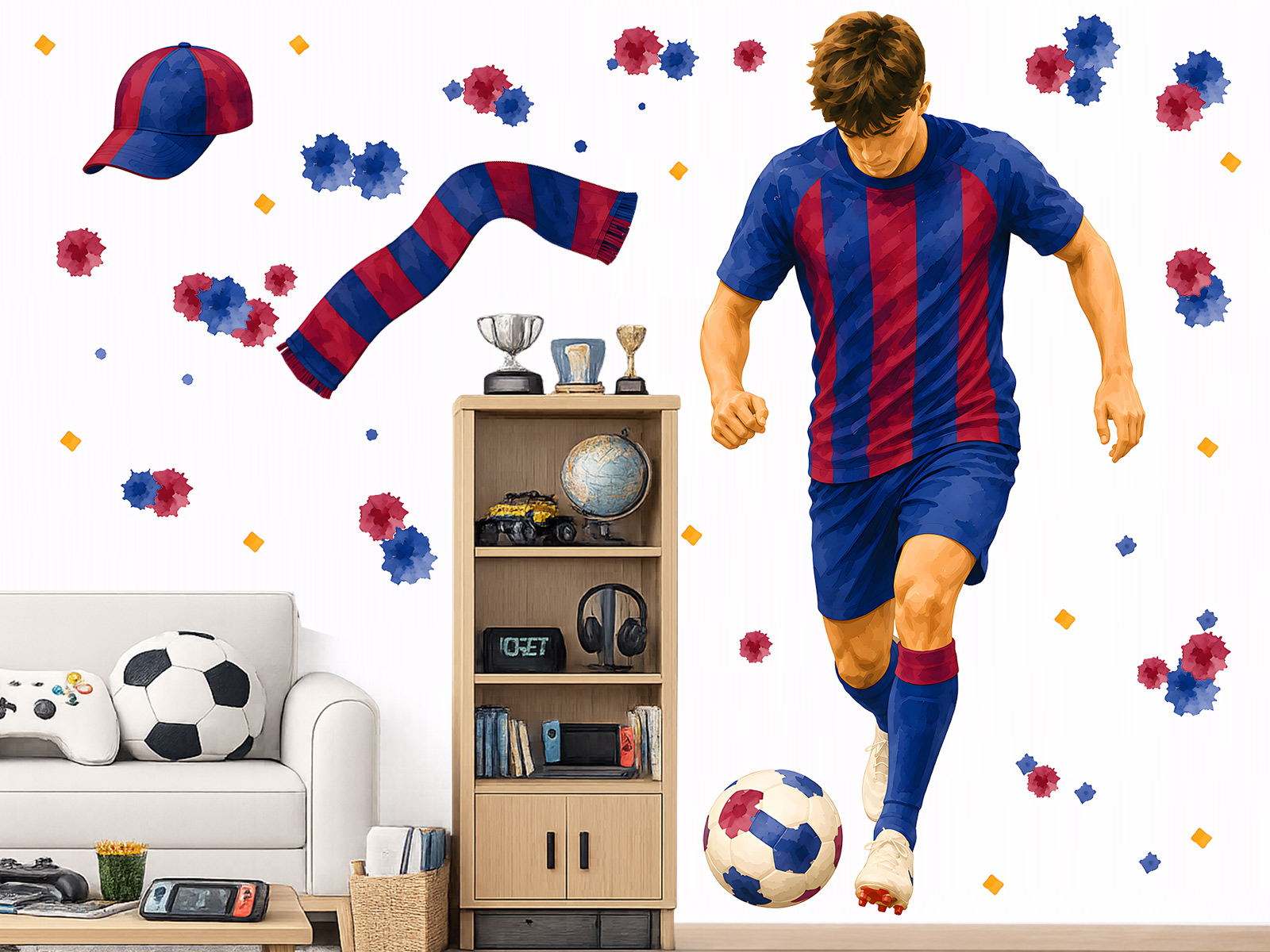 Fotbalista FC Barcelona samolepky na zeď, Fotbalista FC Barcelona dekorace na zeď, Fotbalista FC Barcelona samolepící dekorace na zdi, Fotbalista FC Barcelona nálepky na stěnu