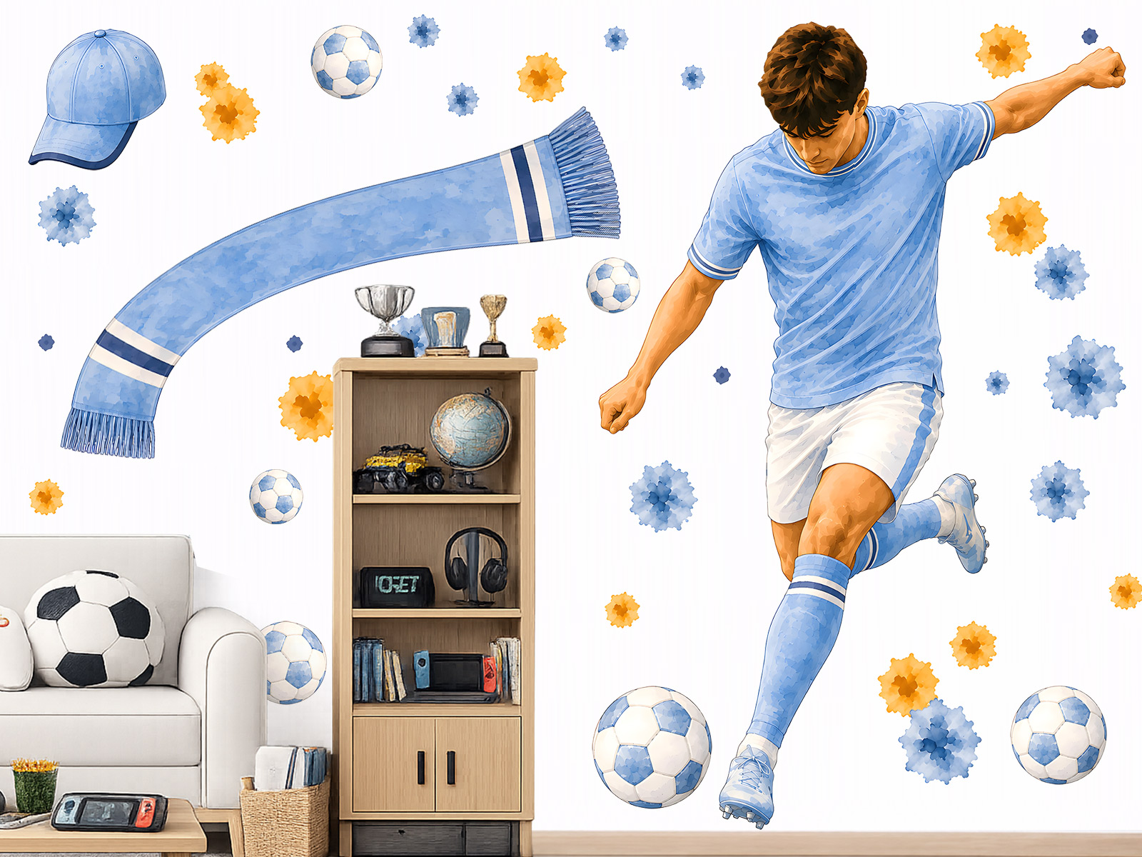 Fotbalista Manchester City samolepky na zeď, Fotbalista Manchester City dekorace na zeď, Fotbalista Manchester City samolepící dekorace na zdi, Fotbalista Manchester City nálepky na stěnu