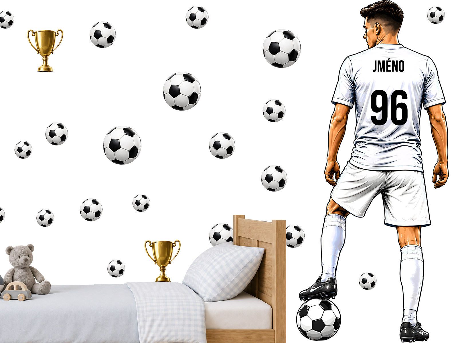 Fotbalista dres jméno na přání samolepky na zeď, Fotbalista dres jméno na přání dekorace na zeď, Fotbalista dres jméno na přání  samolepící dekorace na zdi, Fotbalista dres jméno na přání  nálepky na stěnu