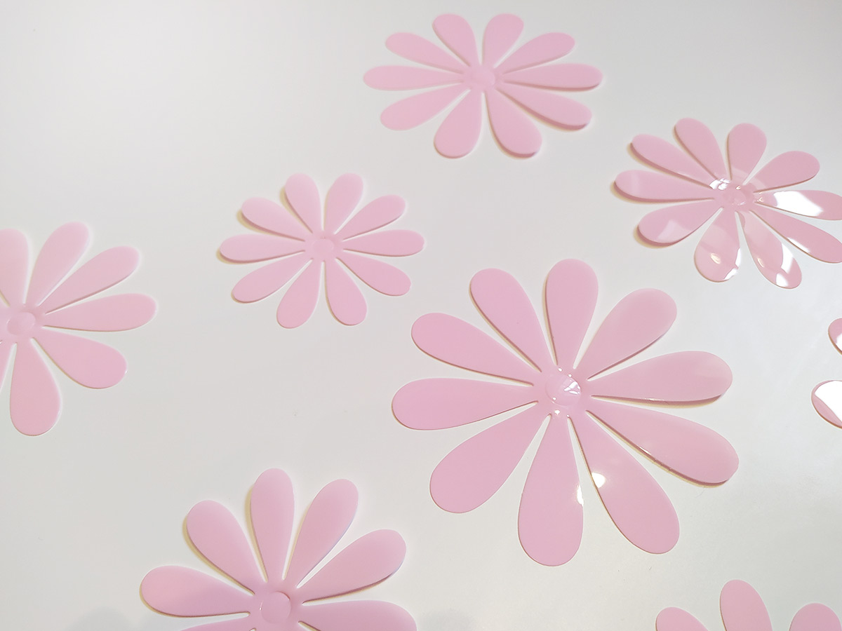 3D dekorace květy růžové, 3D samolepky na zeď kytičky růžová, 3D nálepky na zeď květy růžové, 3D dekorace na stěnu kytičky růžová