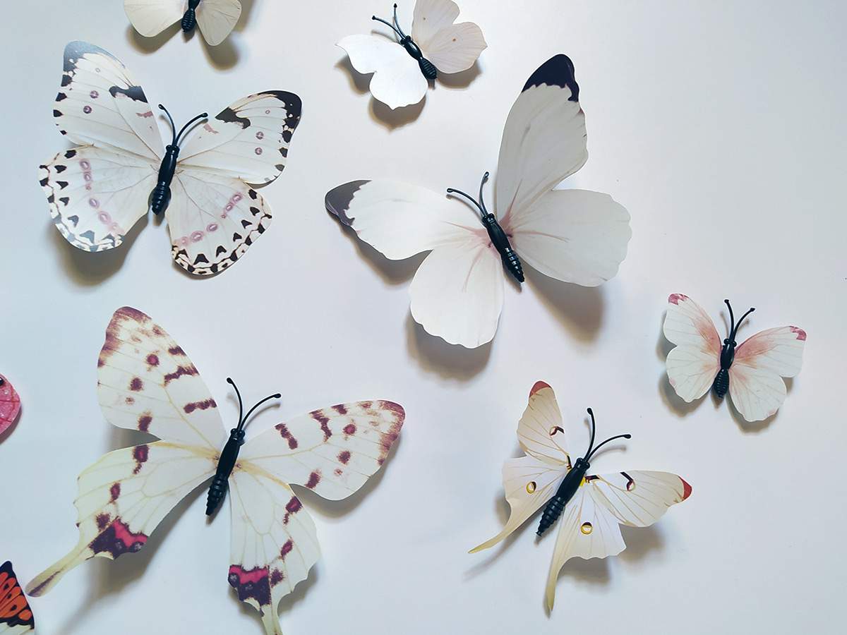 3D dekorace motýli světlí, 3D samolepky na zeď motýli světlí, 3D nálepky na zeď motýlci světlí, 3D dekorace na stěnu motýlci světlí