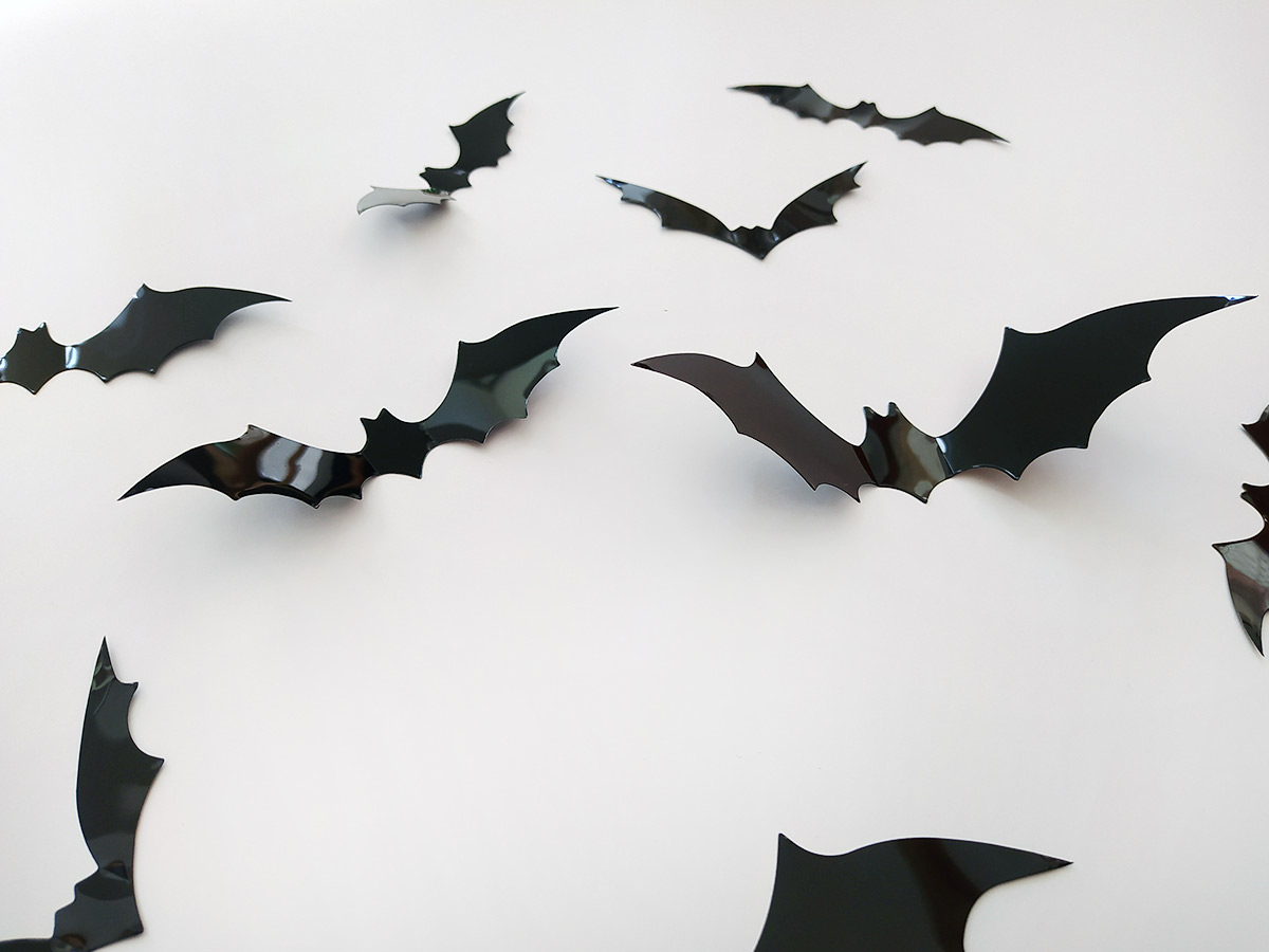 3D dekorace netopýři černá, 3D samolepky na zeď netopýři černá, 3D nálepky na zeď netopýři černá, 3D dekorace na stěnu netopýři černá