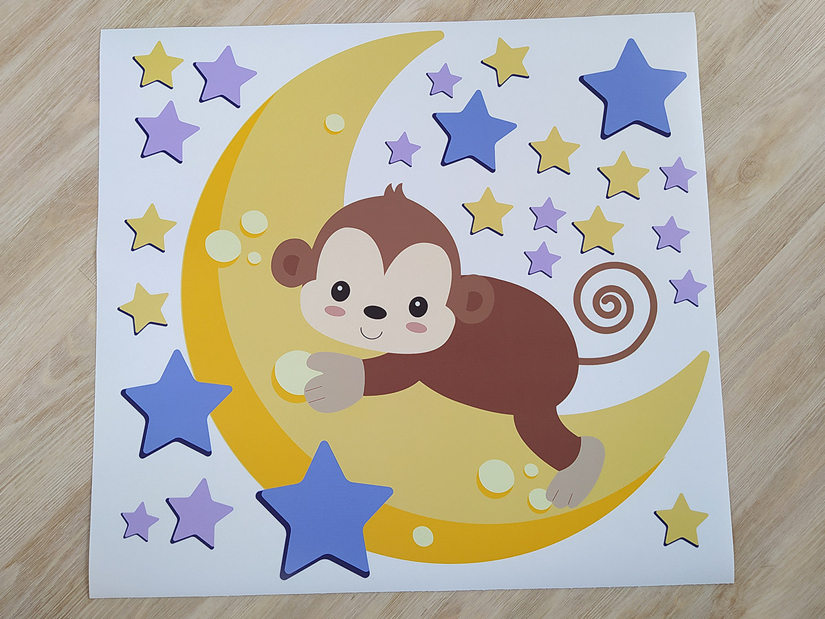 Spící opičák samolepky na zeď, Spící opičák nálepky na zeď pro děti, Spící opičák dětské dekorace na zeď, Spící opičák samolepící nálepky na zeď